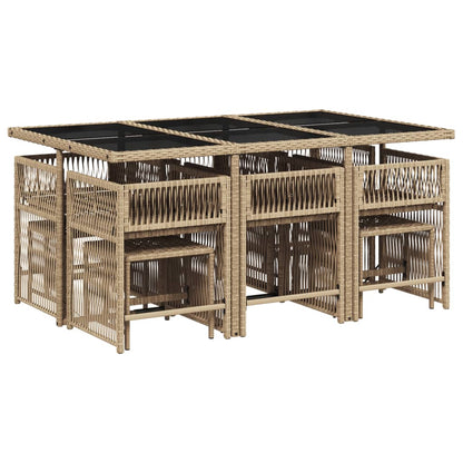 Set da Pranzo da Giardino 11 pz con Cuscini Beige in Polyrattan - homemem39