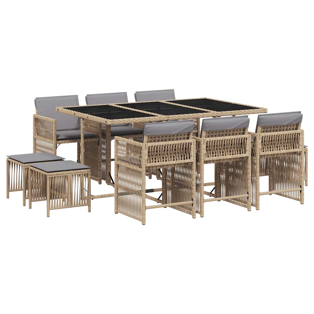 Set Pranzo da Giardino 11 pz con Cuscini Beige Misto Polyrattan - homemem39