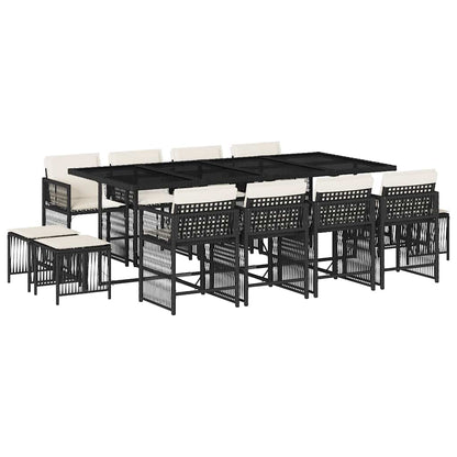 Set da Pranzo da Giardino 13pz con Cuscini Nero in Polyrattan - homemem39