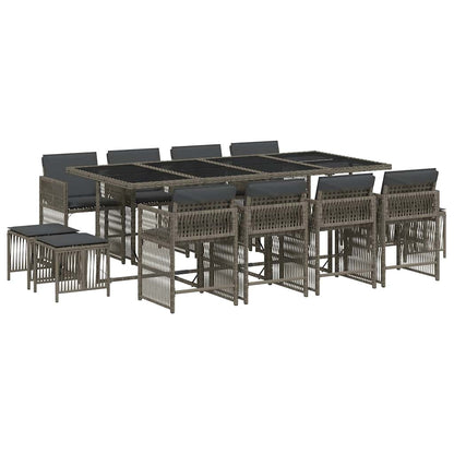 Set da Pranzo da Giardino 13pz con Cuscini Grigio in Polyrattan - homemem39