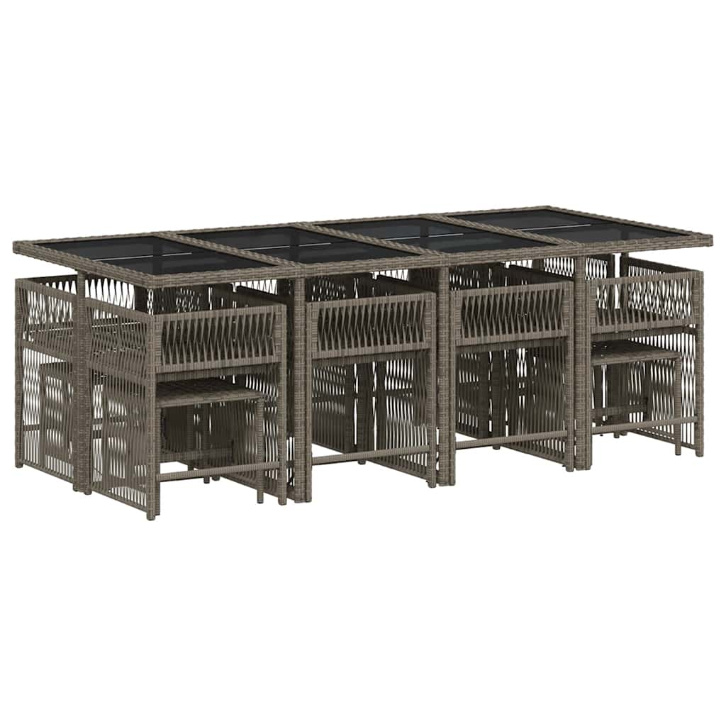 Set da Pranzo da Giardino 13pz con Cuscini Grigio in Polyrattan - homemem39