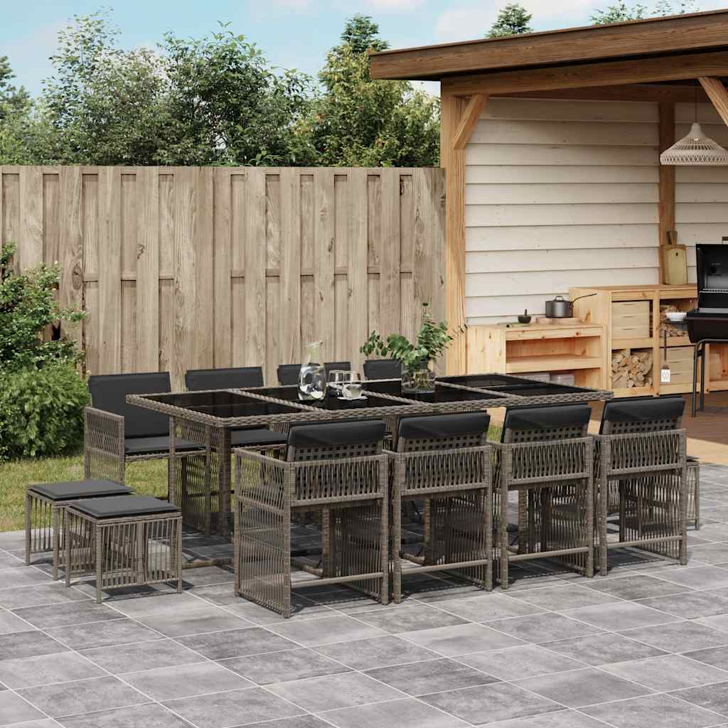 Set da Pranzo da Giardino 13pz con Cuscini Grigio in Polyrattan - homemem39