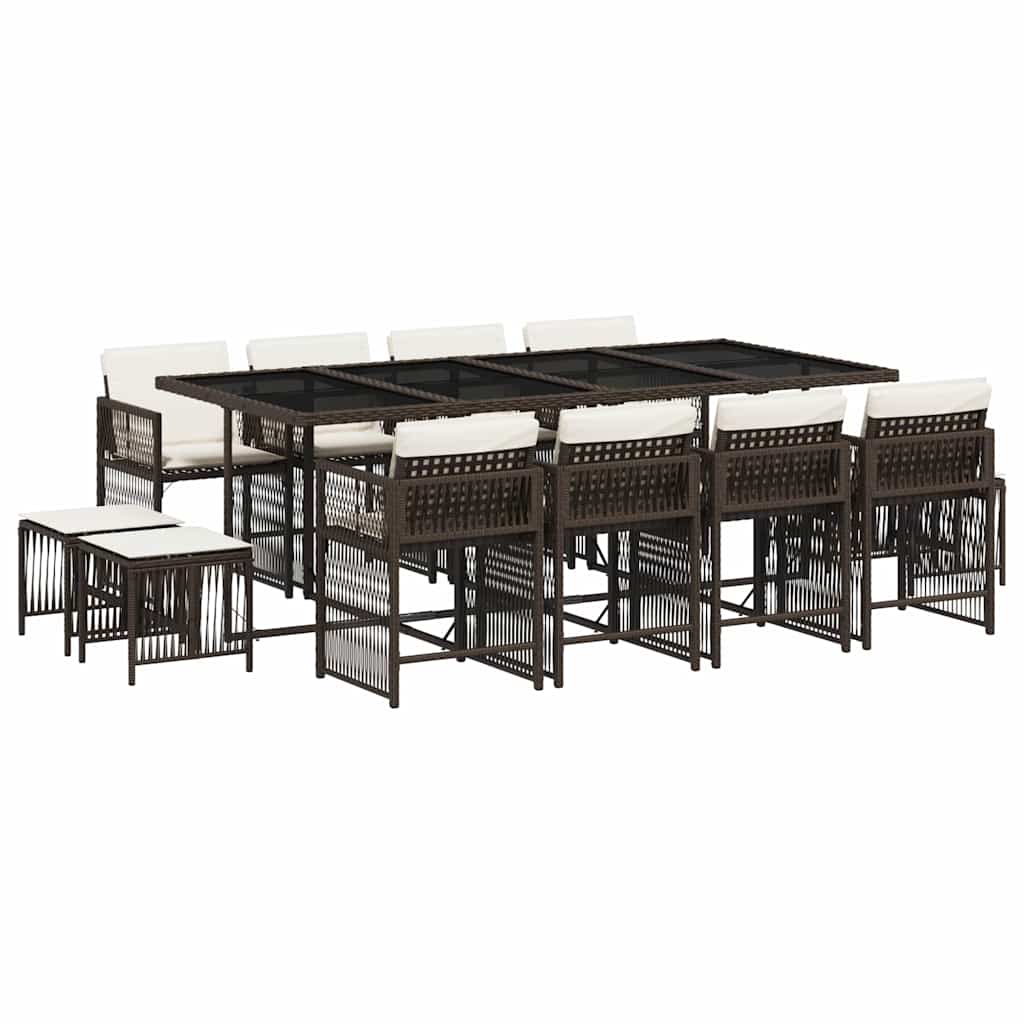 Set da Pranzo da Giardino 13pz con Cuscini in Polyrattan