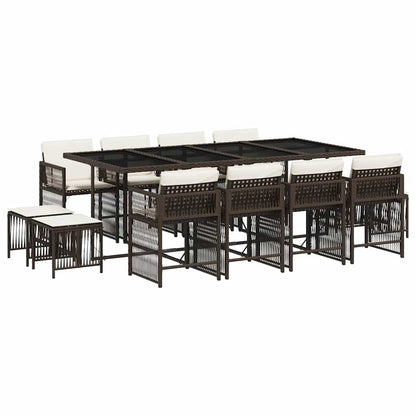 Set da Pranzo da Giardino 13pz con Cuscini in Polyrattan