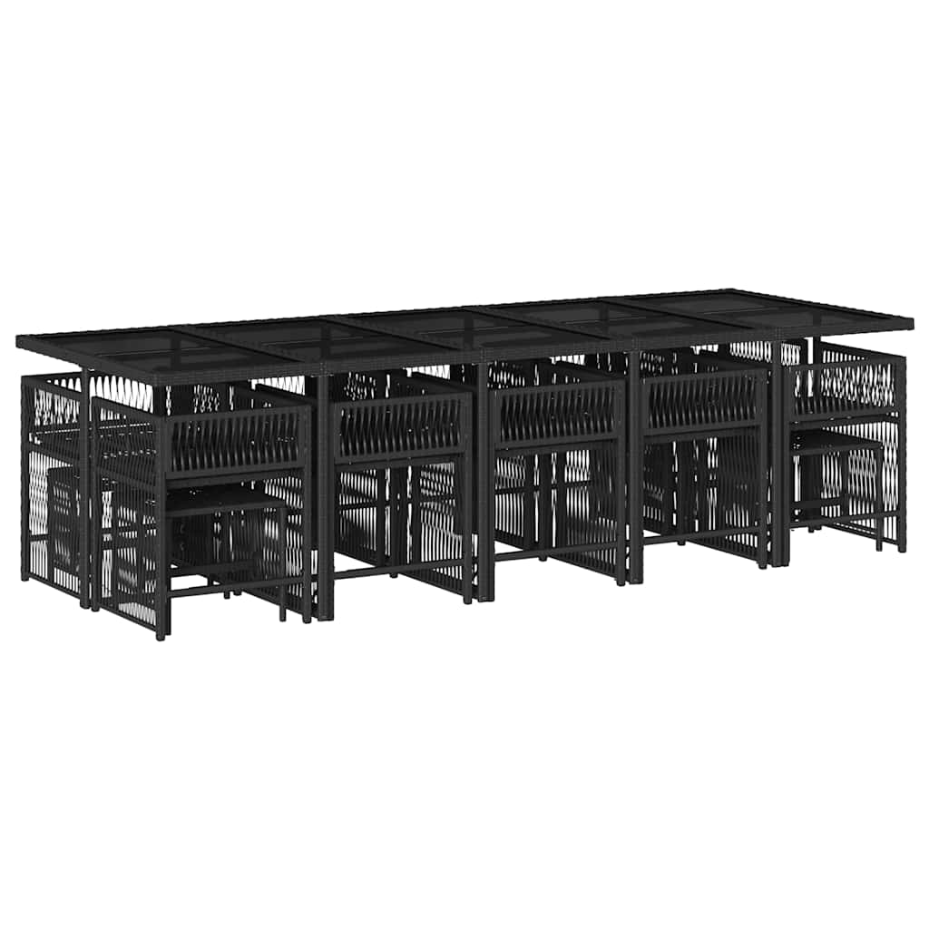 Set da Pranzo da Giardino 15 pz con Cuscini Nero in Polyrattan - homemem39