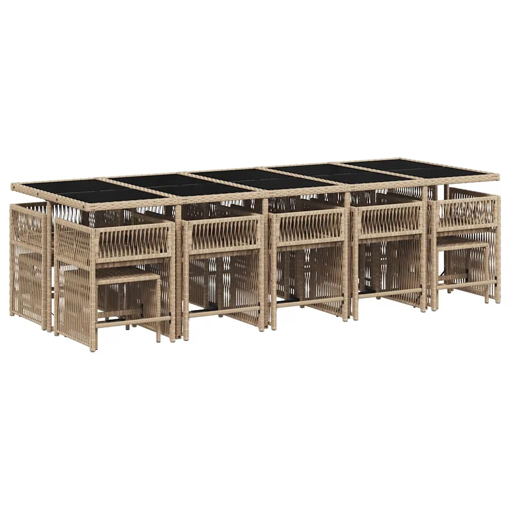 Set Pranzo da Giardino 15 pz con Cuscini Beige Misto Polyrattan - homemem39