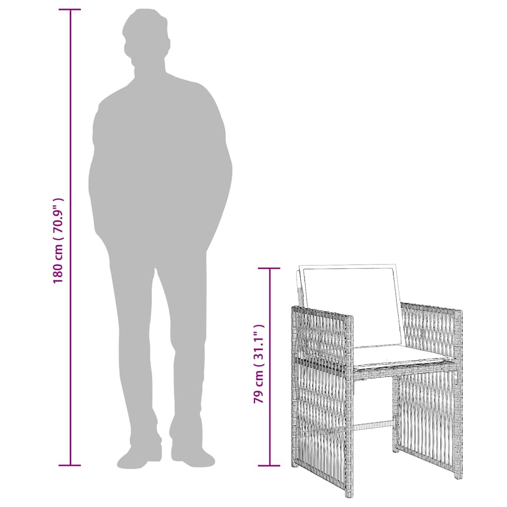 Set da Pranzo da Giardino 17pz con Cuscini Grigio in Polyrattan | homemem39