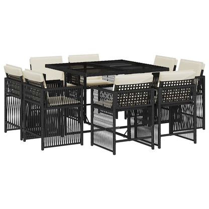 Set da Pranzo da Giardino 9 pz con Cuscini Nero in Polyrattan - homemem39