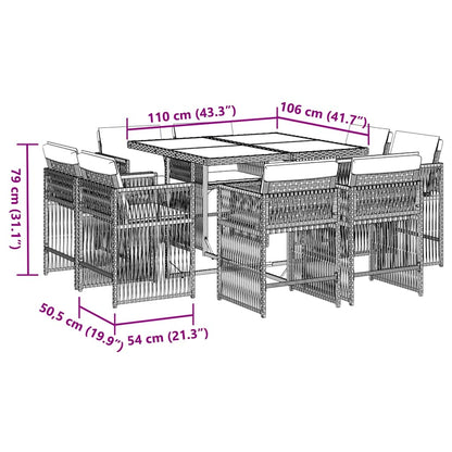 Set da Pranzo da Giardino 9 pz con Cuscini Nero in Polyrattan - homemem39