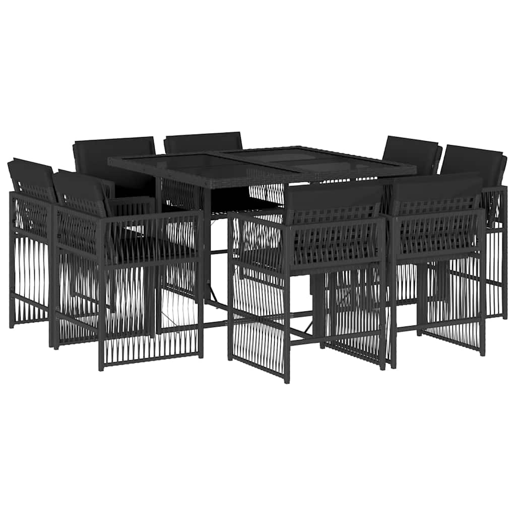 Set da Pranzo da Giardino 9 pz con Cuscini Nero in Polyrattan - homemem39