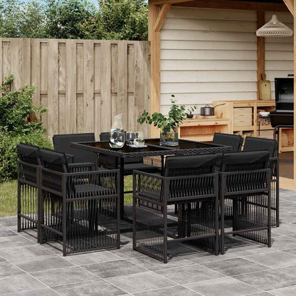 Set da Pranzo da Giardino 9 pz con Cuscini Nero in Polyrattan - homemem39