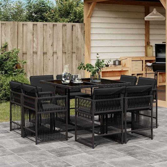 Set da Pranzo da Giardino 9 pz con Cuscini Nero in Polyrattan - homemem39