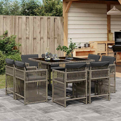 Set da Pranzo da Giardino 9 pz con Cuscini in Polyrattan Grigio - homemem39
