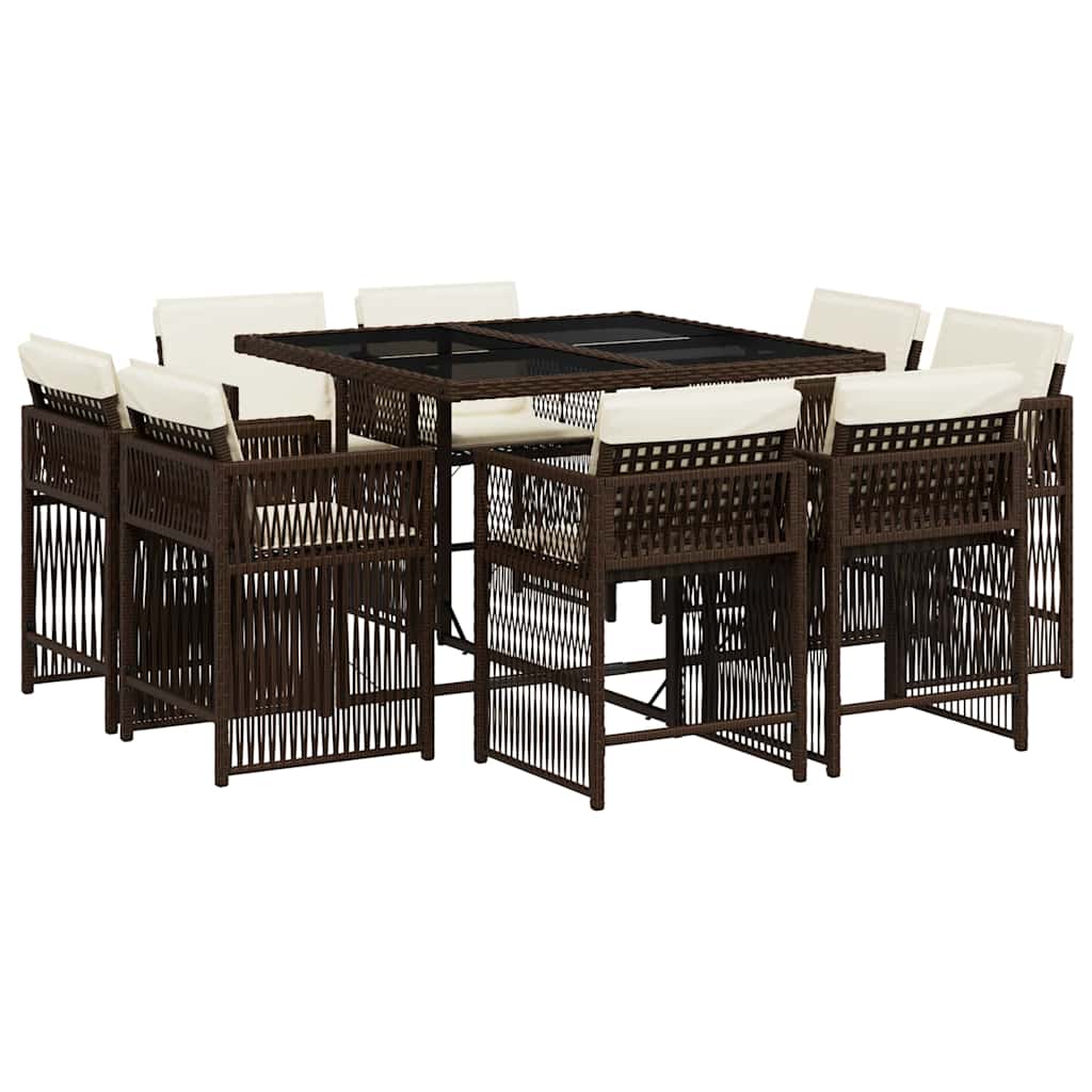 Set da Pranzo da Giardino 9pz con Cuscini Marrone in Polyrattan - homemem39