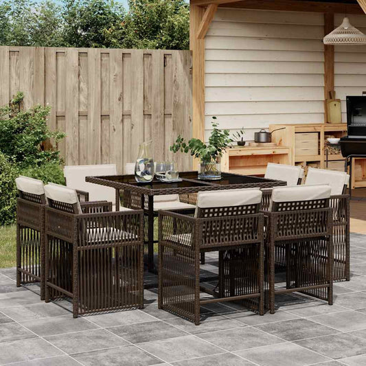 Set da Pranzo da Giardino 9pz con Cuscini Marrone in Polyrattan - homemem39