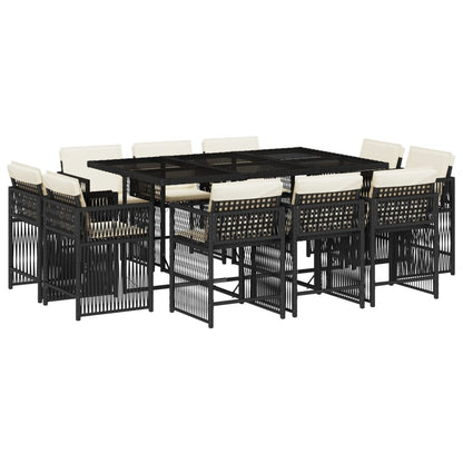 Set da Pranzo da Giardino 11 pz con Cuscini in Polyrattan Nero