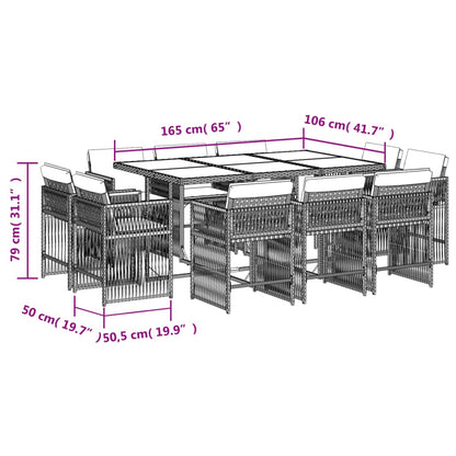 Set da Pranzo da Giardino 11 pz con Cuscini in Polyrattan Nero