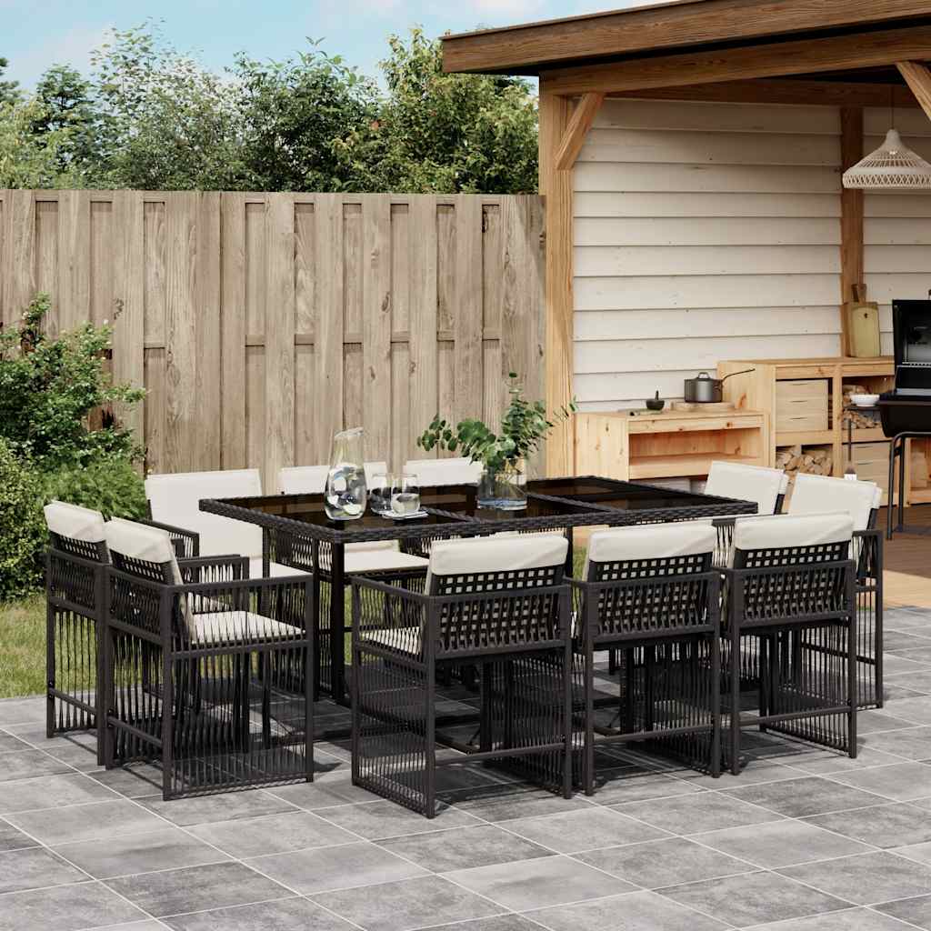 Set da Pranzo da Giardino 11 pz con Cuscini in Polyrattan Nero - homemem39