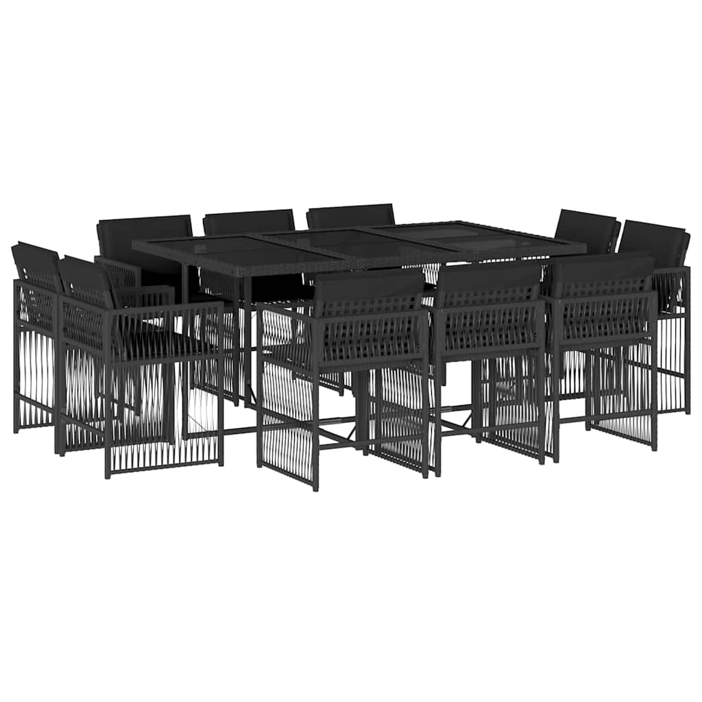 Set da Pranzo da Giardino 11 pz con Cuscini in Polyrattan Nero - homemem39