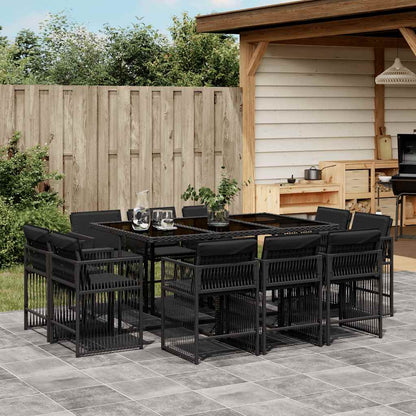 Set da Pranzo da Giardino 11 pz con Cuscini in Polyrattan Nero - homemem39