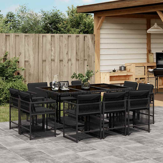 Set da Pranzo da Giardino 11 pz con Cuscini in Polyrattan Nero - homemem39