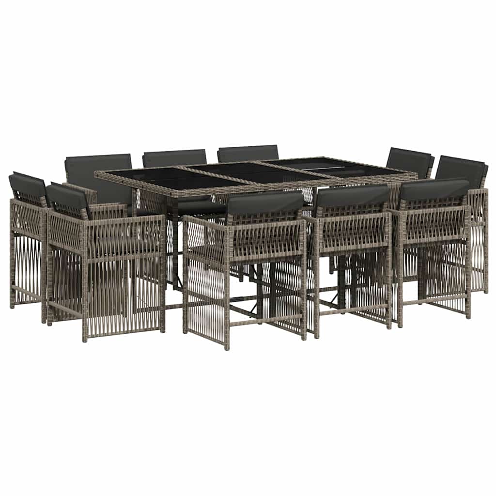 Set da Pranzo da Giardino 11pz con Cuscini in Polyrattan Grigio | homemem39