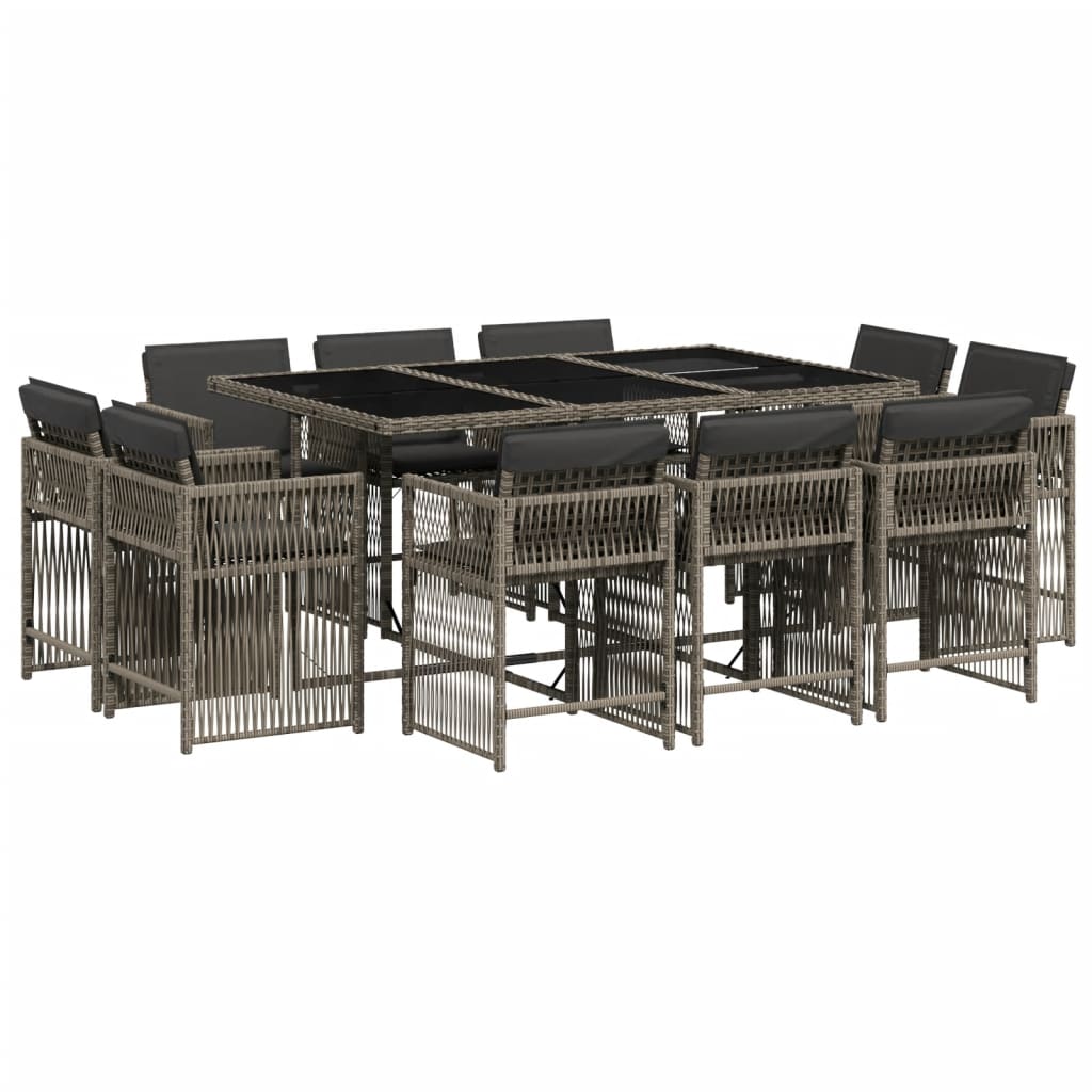 Set da Pranzo da Giardino 11pz con Cuscini in Polyrattan Grigio - homemem39