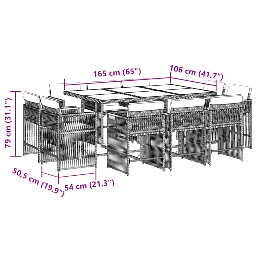 Set da Pranzo da Giardino 11pz con Cuscini in Polyrattan Grigio | homemem39