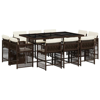 Set da Pranzo da Giardino 11 pz con Cuscini Polyrattan Marrone - homemem39