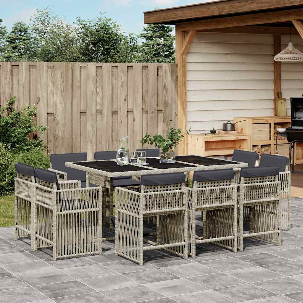 Set Pranzo Giardino 11pz con Cuscini Grigio Chiaro Polyrattan | homemem39