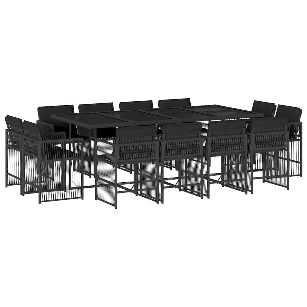 Set da Pranzo da Giardino 13pz con Cuscini Nero in Polyrattan - homemem39