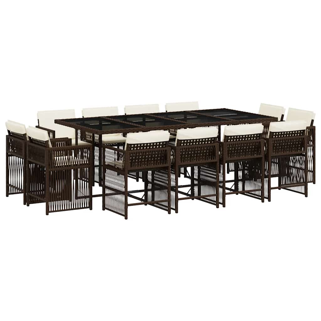 Set da Pranzo da Giardino 13pz con Cuscini Marrone Polyrattan - homemem39