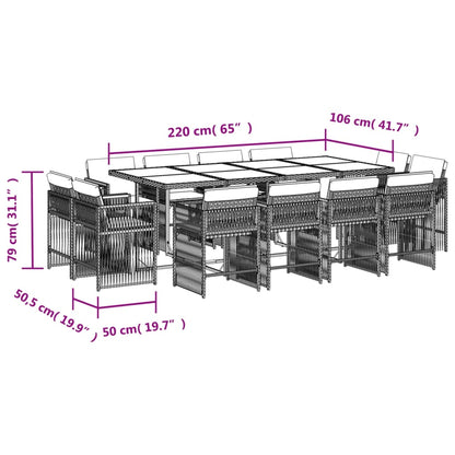 Set da Pranzo da Giardino 13pz con Cuscini Marrone Polyrattan