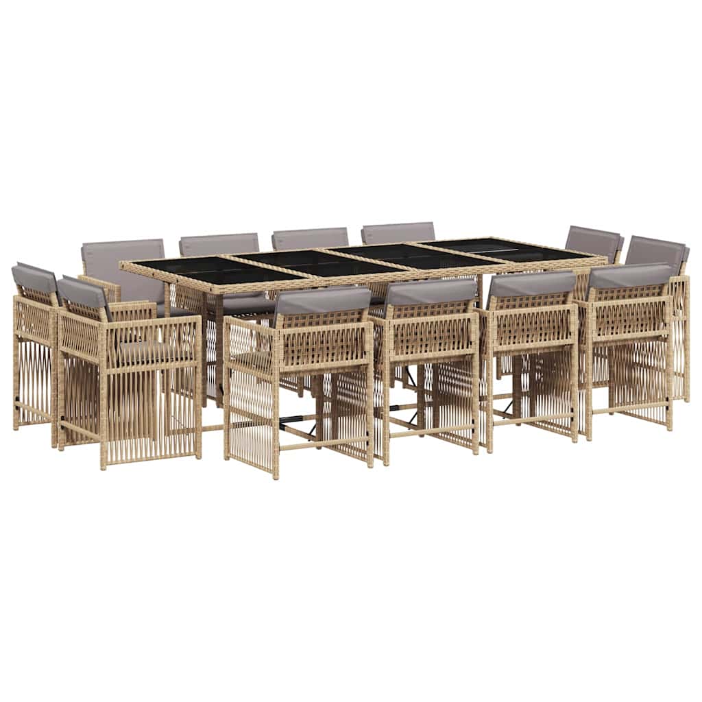 Set Pranzo da Giardino 13 pz con Cuscini Beige Misto Polyrattan