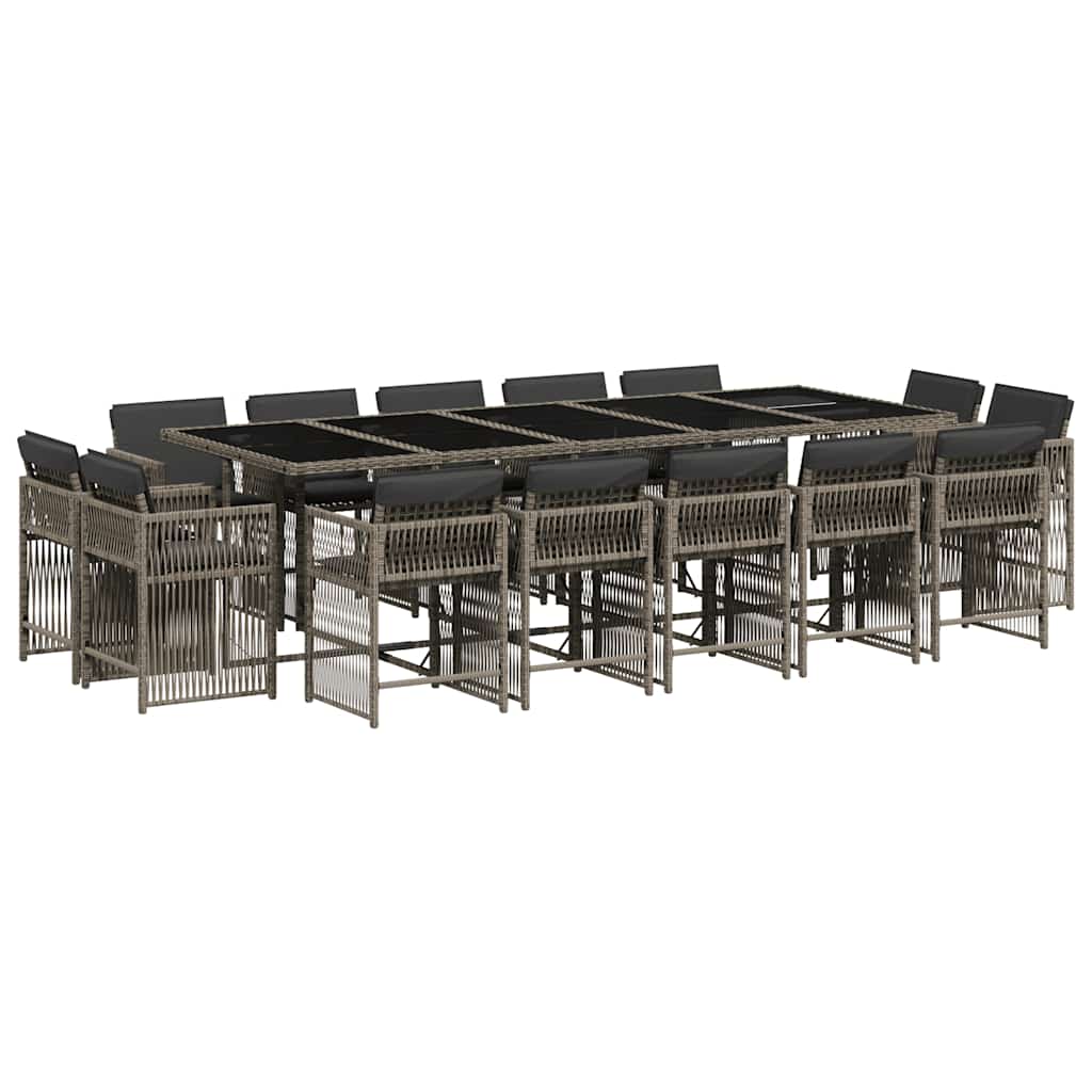 Set da Pranzo da Giardino 15 pz con Cuscini Grigio Polyrattan | homemem39