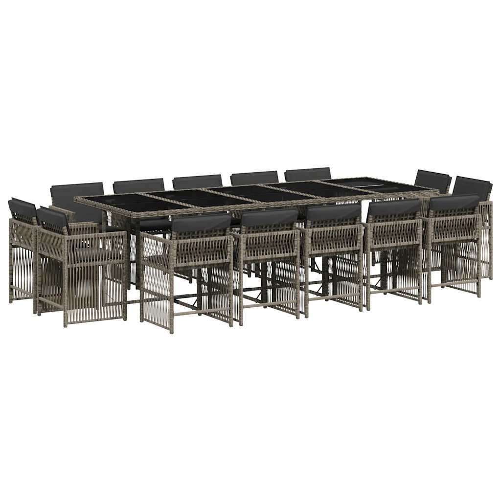 Set da Pranzo da Giardino 15 pz con Cuscini Grigio Polyrattan - homemem39