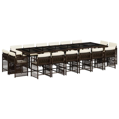 Set da Pranzo da Giardino 17 pz con Cuscini Marrone Polyrattan - homemem39