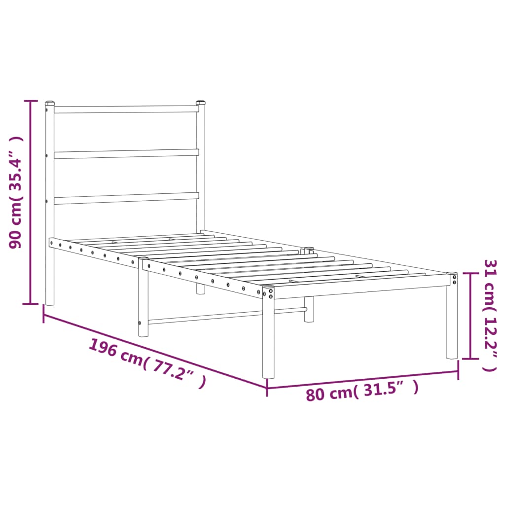 Giroletto senza Materaso con Testiera Metallo Bianco 75x190 cm | homemem39