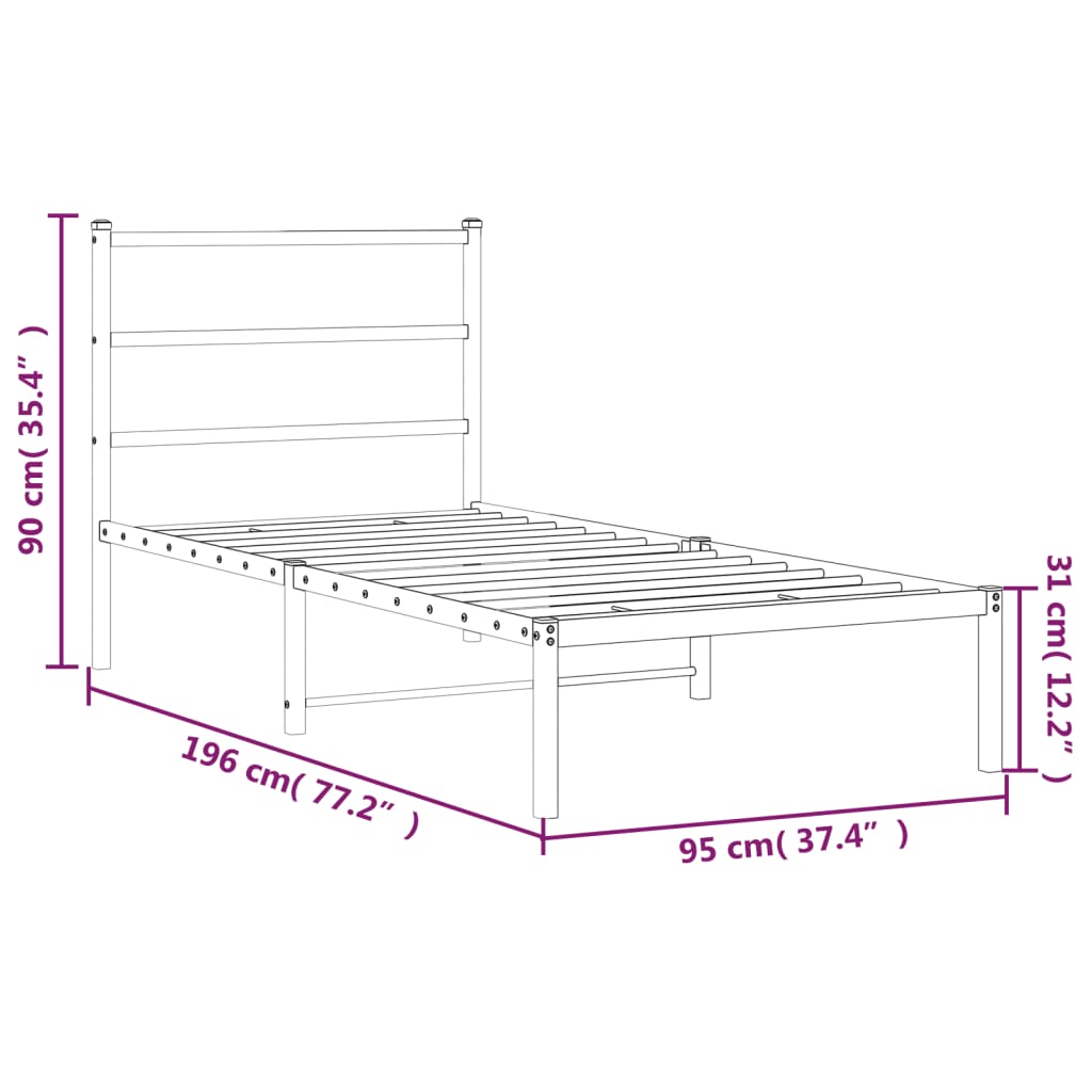 Giroletto con Testiera Metallo Bianco 90x190 cm | homemem39