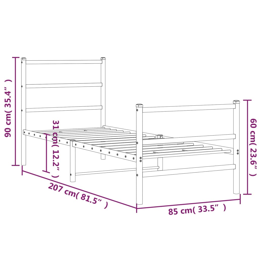Giroletto con Testiera e Pediera Metallo Bianco 80x200 cm | homemem39