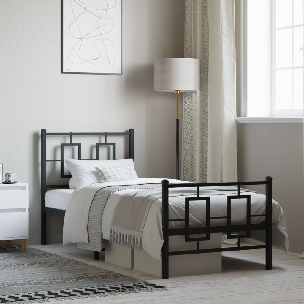 Giroletto con Testiera e Pediera Metallo Nero 75x190 cm | homemem39