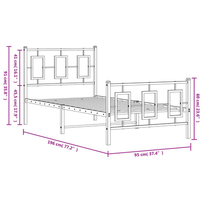 Giroletto con Testiera e Pediera Metallo Nero 90x190 cm