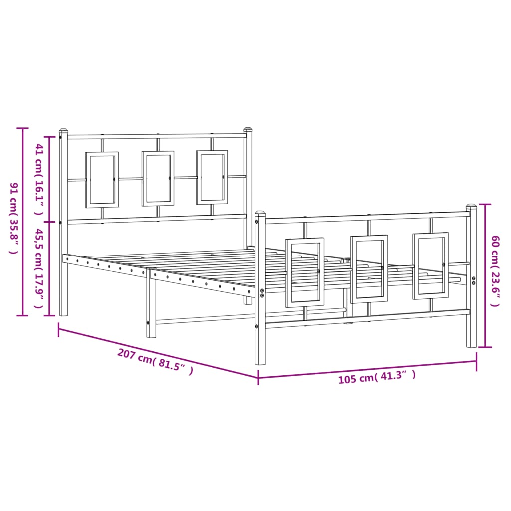 Giroletto con Testiera e Pediera Metallo Bianco 100x200 cm | homemem39