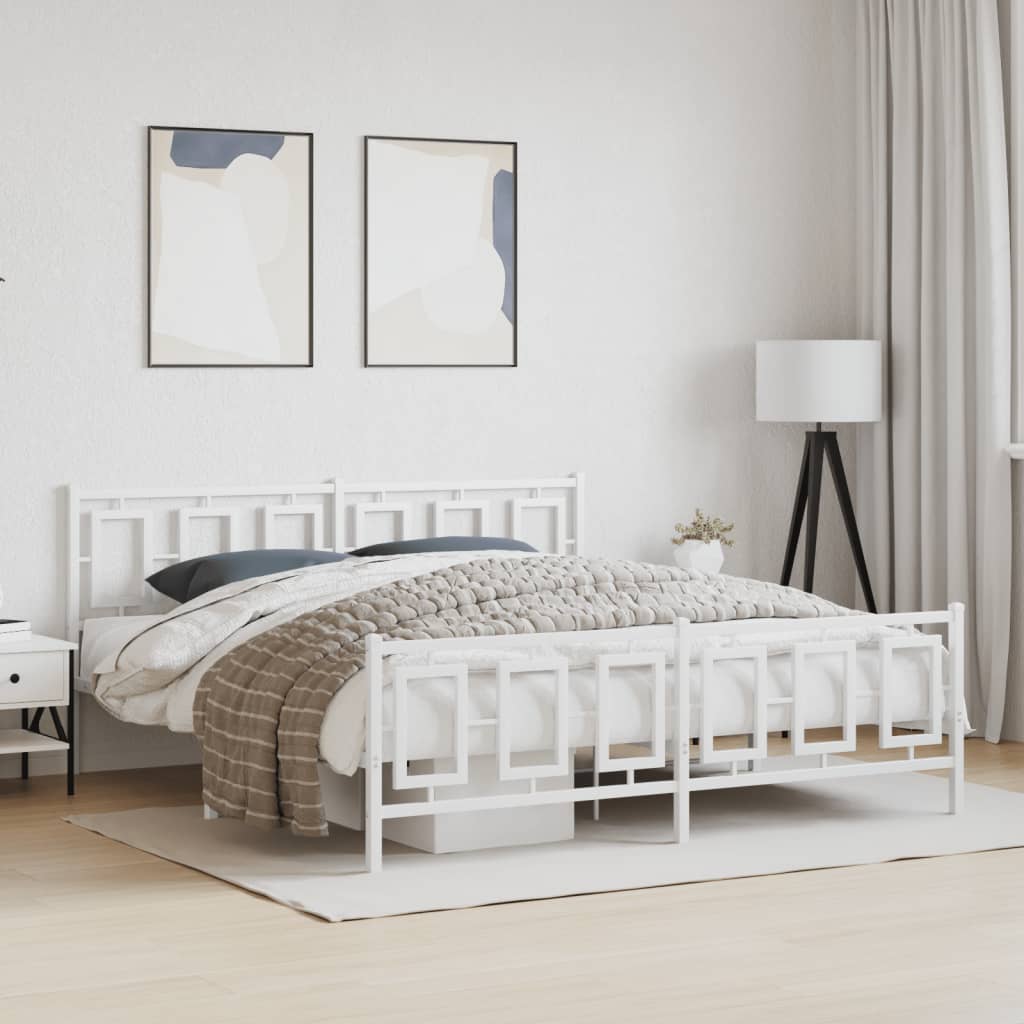 Giroletto con Testiera e Pediera Metallo Bianco 180x200 cm | homemem39