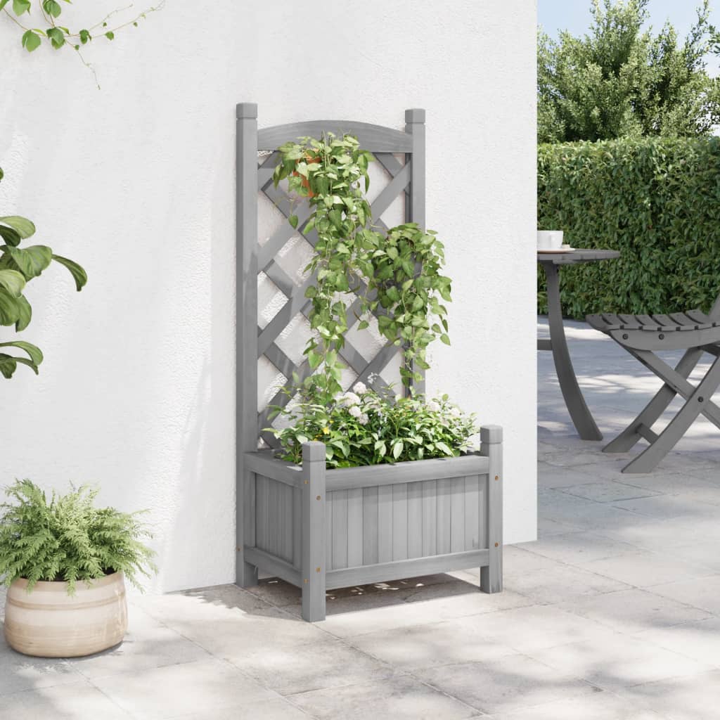 Planter with Gray Trellis in Solid Fir Wood