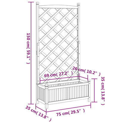 Planter with Brown Trellis in Solid Fir Wood