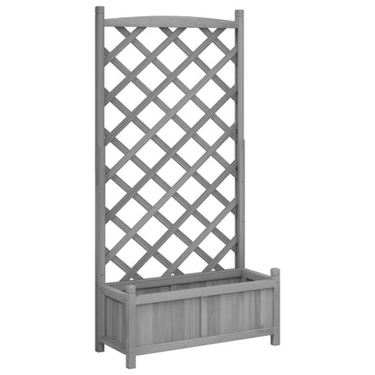 Planter with Gray Trellis in Solid Fir Wood