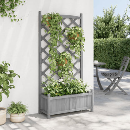 Planter with Gray Trellis in Solid Fir Wood