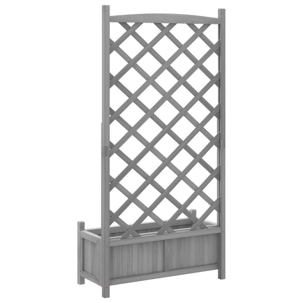 Planter with Gray Trellis in Solid Fir Wood