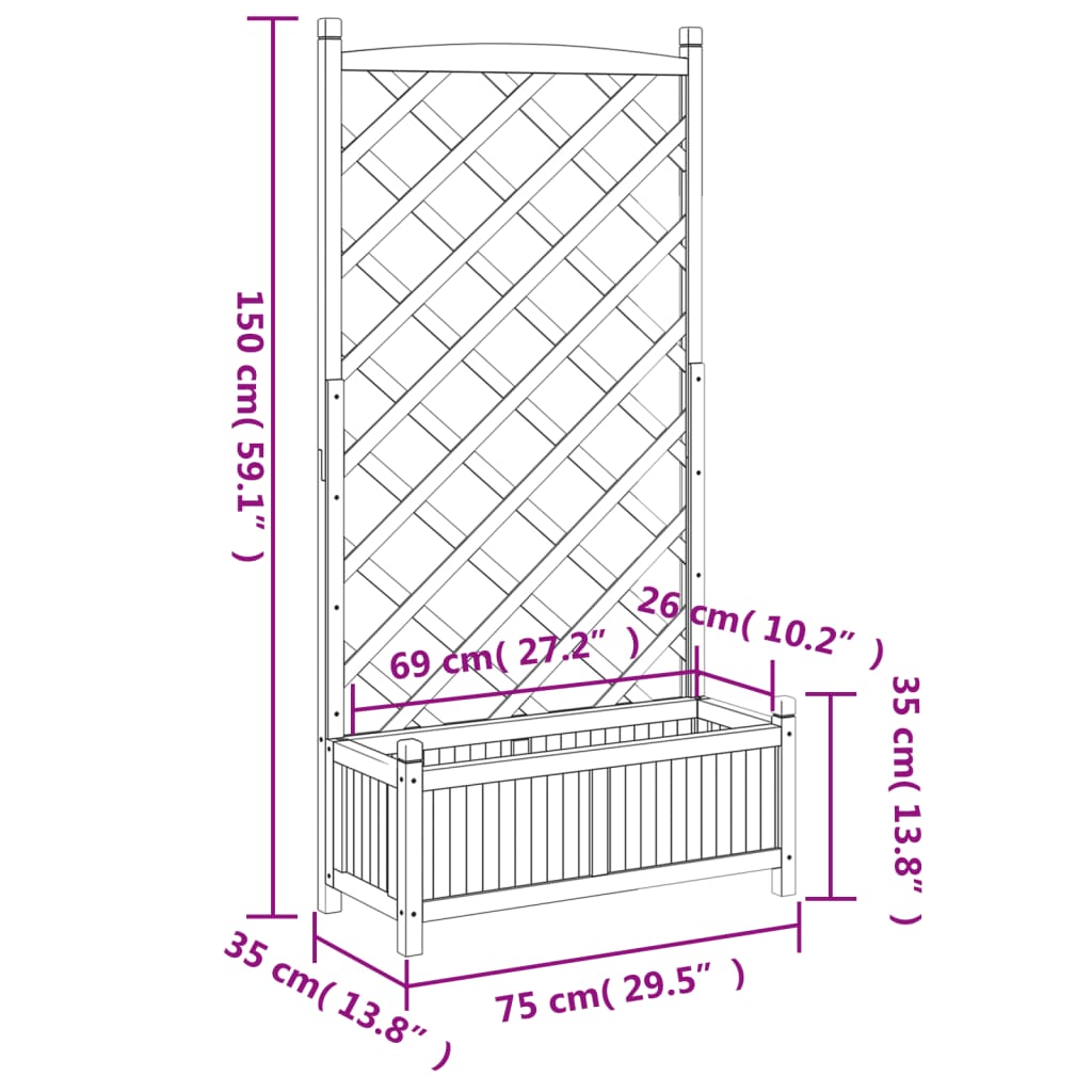 Planter with Gray Trellis in Solid Fir Wood